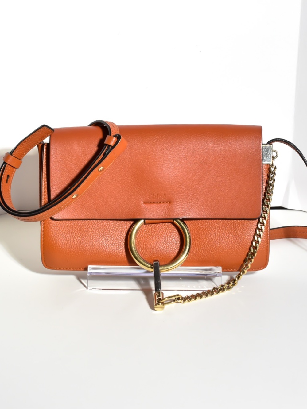 Chloé Small Faye Shoulder Bag Cognac / Brown Calfskin Leather